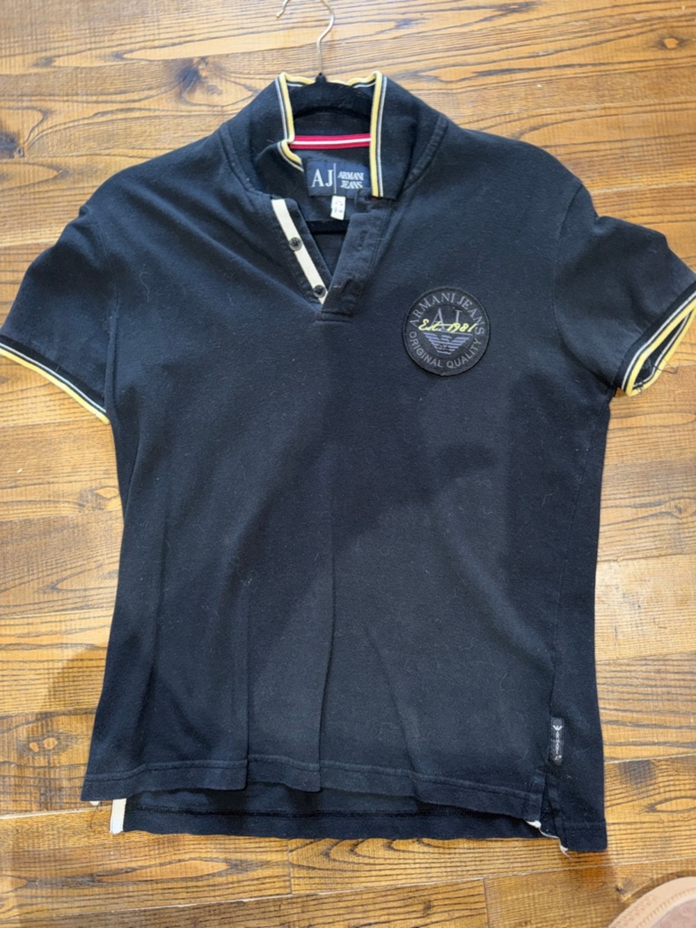 Armani Jeans Black Polo with Yellow Trim Accents